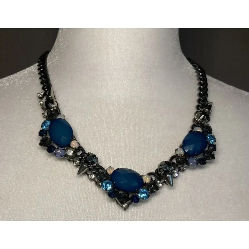 Express Women's Statement Necklace Blue Stones Studs Y2K